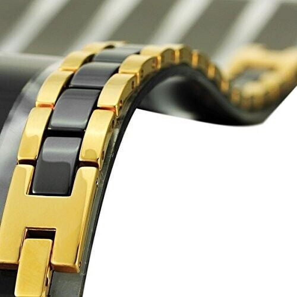 8.25" Mens Gold & Black Bracelet Two-Tone Tungsten Ceramic & Magnets and Fancy Box.
