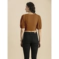 thumbnail image 3 of Moomaya Womens Solid Crop Top, V Neck Puff Sleeves Casual Summer Blouse, 3 of 8