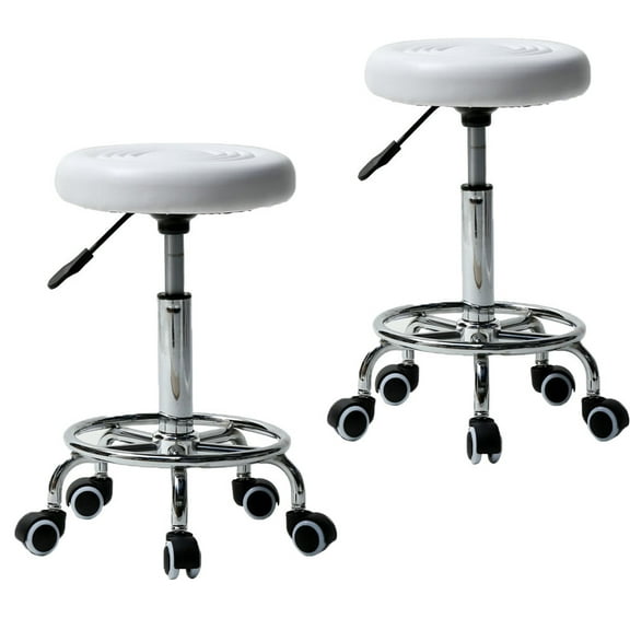 Zimtown 2Pcs Swivel Adjustable Hydraulic Salon Stool Chair White