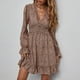 thumbnail image 3 of Vestido hasta la rodilla con volantes y manga larga de mariposa con cuello en V y estampado de puntos sexy informal para mujer a la moda Fridja NMB5002, 3 of 8