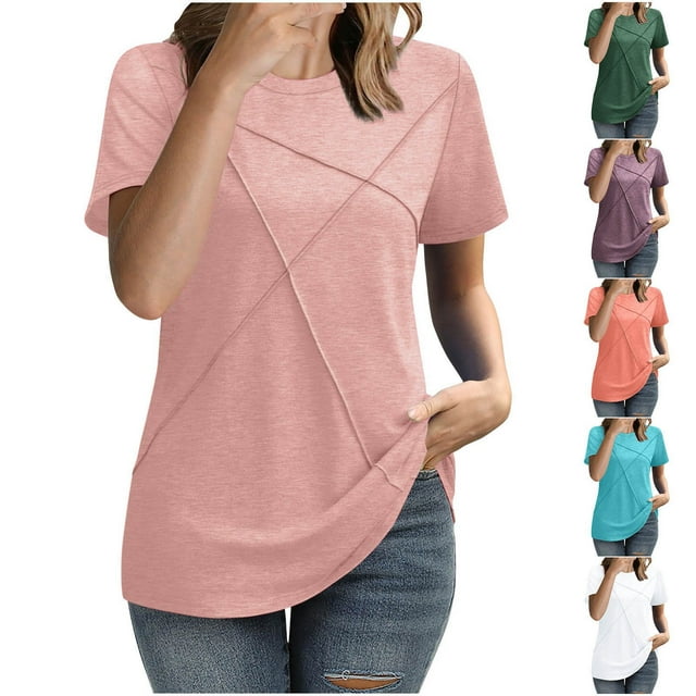 Sudadera,Camiseta informal para mujer, manga corta, cuello redondo, tejido de imitación de rejilla, cómoda para uso diario y uso doméstico, sopatenor