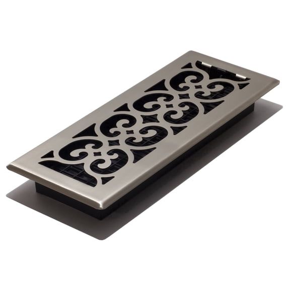 Decor Grates 4x12 Scroll Floor Register Vent Cover, Adjustable Airflow Control, Brushed Nickel (SPH412-NKL)