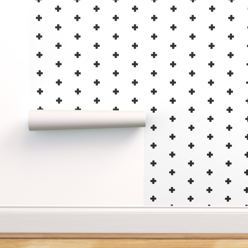 Removable Water-Activated Wallpaper Dots Black White Polka Dot Mod