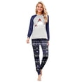 thumbnail image 2 of Yuaguia Christmas Family Matching Pajamas Set, Blue and White Snowflake Hat Tree Print Long Sleeve Top and Blue Patterned Pants, Festive Holiday Sleepwear, Women S, 2 of 5