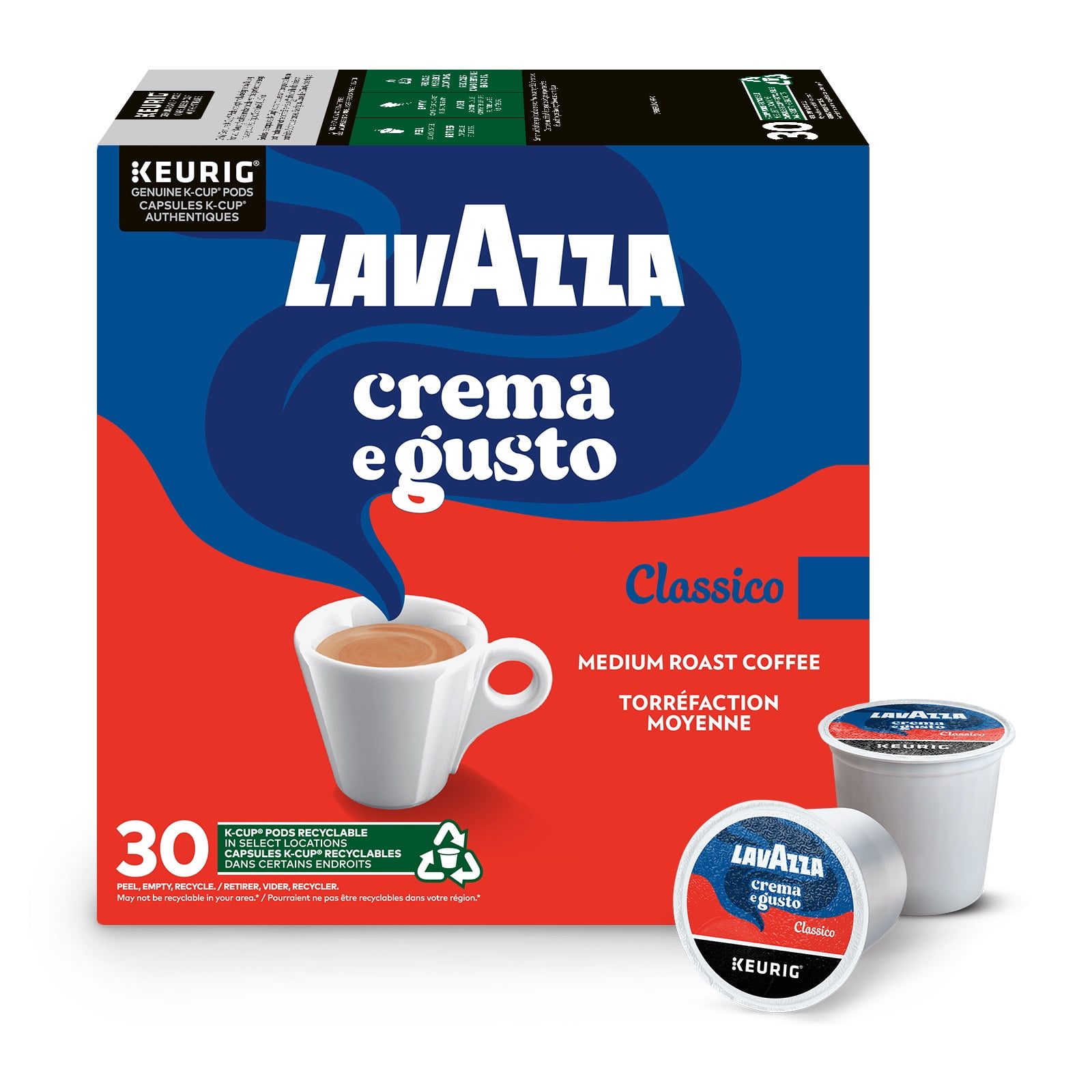 Lavazza Crema e Gusto Medium Roast K Cup Coffee Pods 30 Count