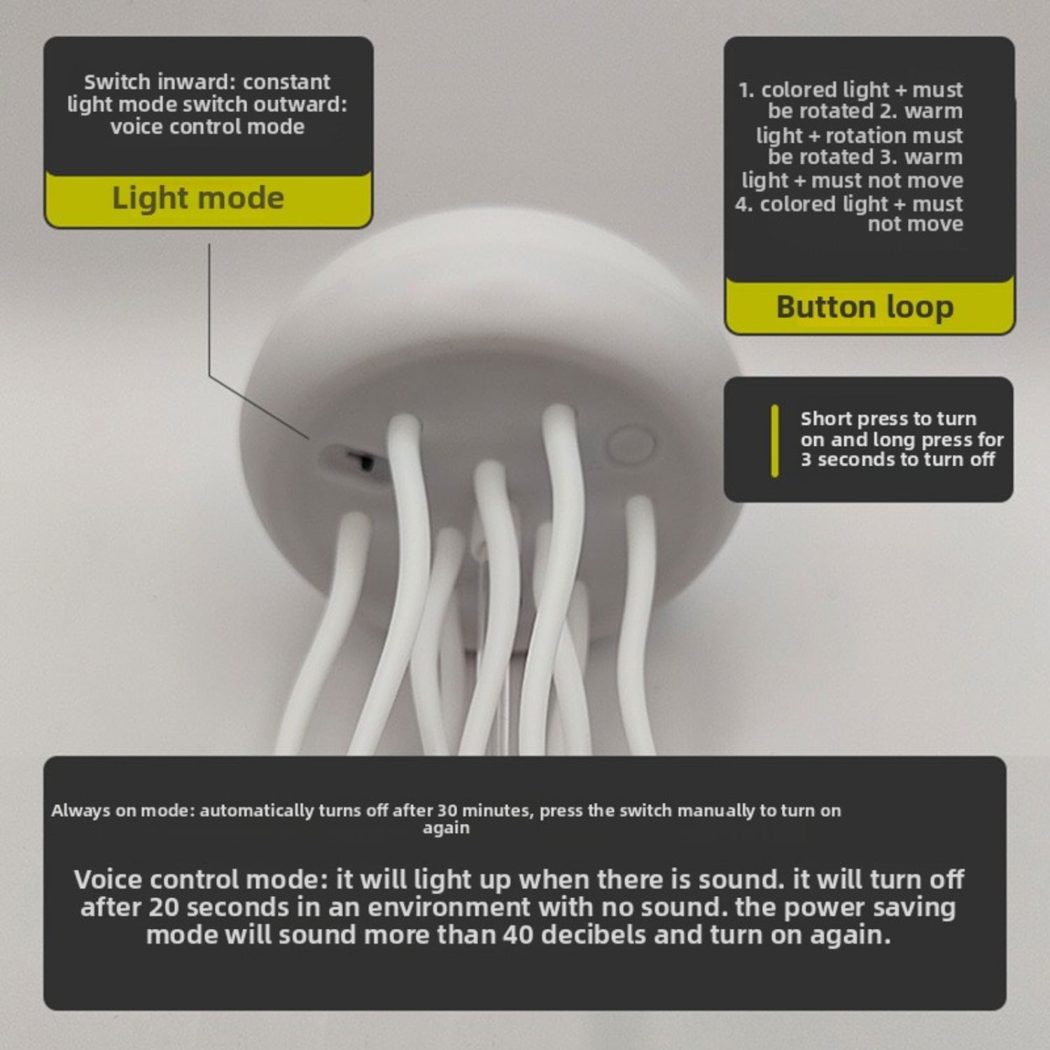 D.FAMILY Voice Control Jellyfish Night Light - Full Color Changing Mood Lamp with Hanging