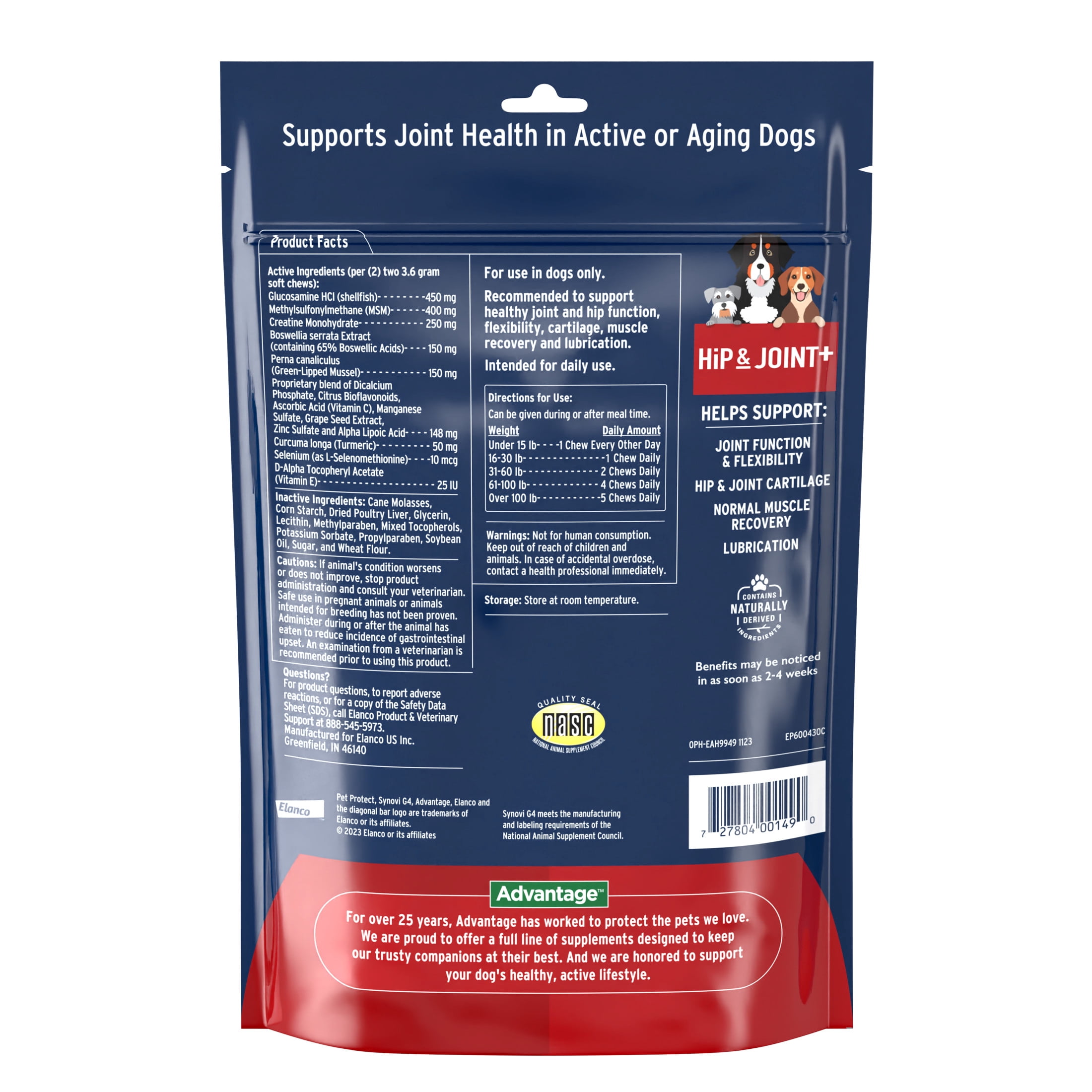 Pet Protect Dog Hip & Joint+ Supplement, Vet-Formulated Synovi G4, Chicken, 240 Soft Chews