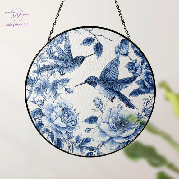 Hummingbird Stained Glass Suncatcher,Toile De Jouy Hummingbird Window Hanging, Bird Wall Art,Gifts for Mom,Memory Sympathy Gift,Indoor Decor 4344731994 8436