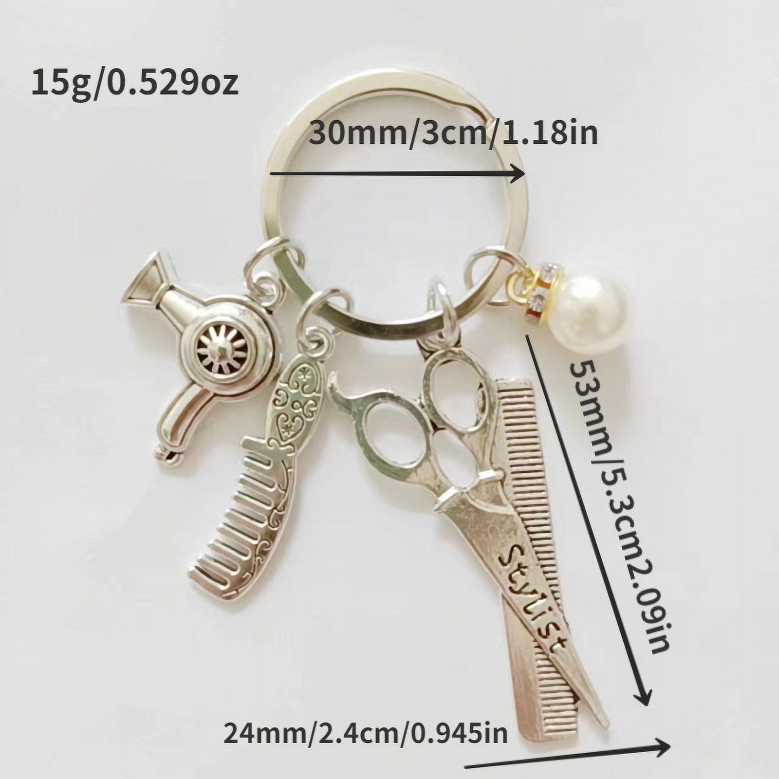 Unique barber shop charm key ring, equipped with alloy hair dryers, scissors, combs and pearl embellishment -ladies fashion hairdresser gifts, barber accessories,LFQ
