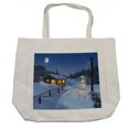 thumbnail image 1 of Christmas Shopping Bag, Wooden Rustic Log Cottage Scenery in the Winter Season Warm Moonlight, Eco-Friendly Reusable Bag for Groceries Beach and More, 15.5" X 14.5", Cream, by Ambesonne, 1 of 2