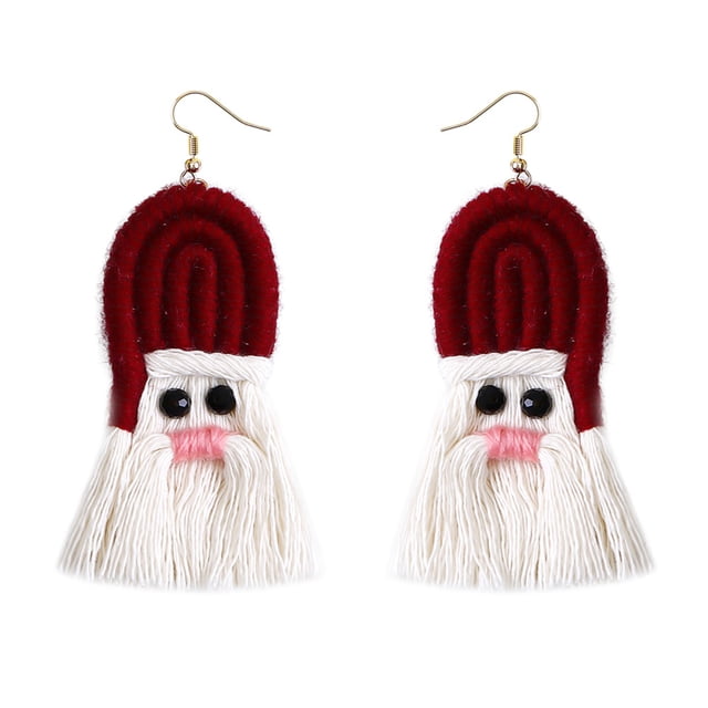 Pendientes Tejidos De Navidad, Pendientes Bohemios Tejidos Con Borlas De Papá Noel, Pendientes Colgantes De Gota Trenzados Hechos A Mano Para Mujeres Y Niñas Scienceny AP006515-02