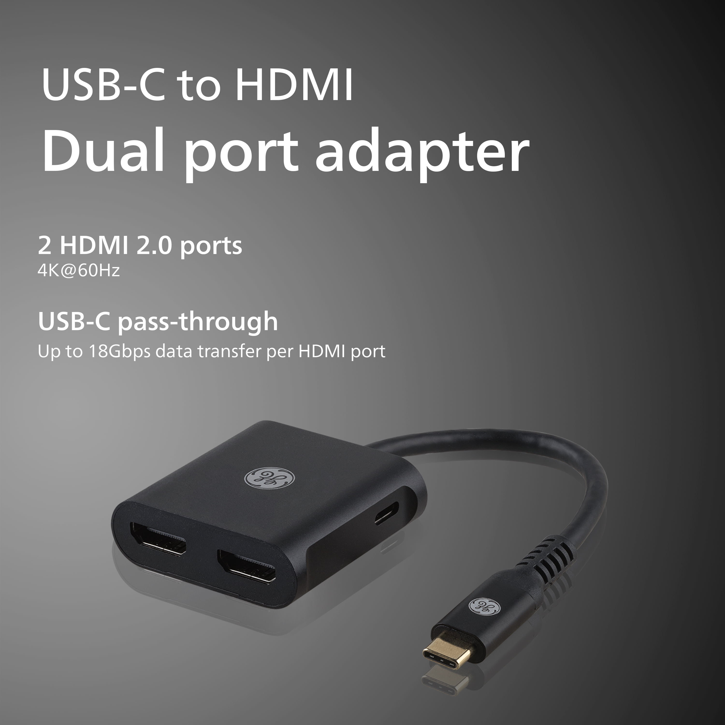 GE USB-C To Dual HDMI Adapter, Black, 81661