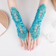 thumbnail image 2 of MEICHEN Women's Solid Color Fingerless Gloves Elegant Lace Hollow Out Sequin Decor Gloves for Wedding Party, 2 of 4