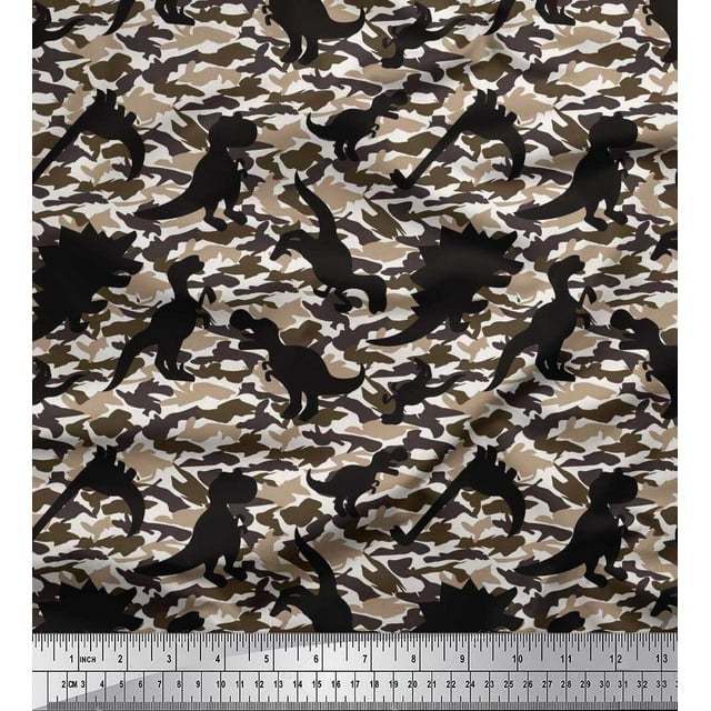 Soimoi Rayon Fabric Camouflage Texture & Dinosaur Jungle Decor Fabric Printed Yard 42 Inch Wide
