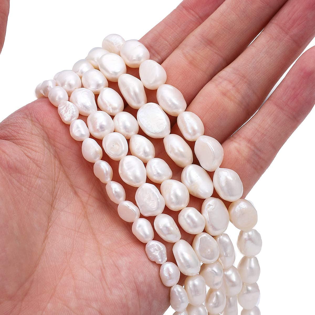 BEADIA Natural Pearl Beads 9-10mm White Freshwater Cultured Loose Gemstone  Beads for DIY Jewelry Making 13.8''/Strand 