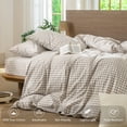 thumbnail image 5 of MooMee Gingham Duvet Cover Set King 100% Washed Cotton Linen Like Textured Breathable Lightweight 3-Piece (Tannish Linen Grey, 104"x90"), 5 of 8