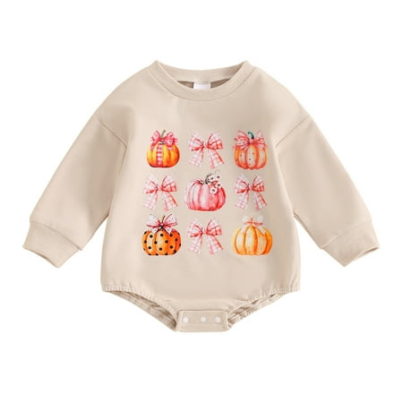 

Newborn Baby Girl Boy Halloween Clothes Long Sleeve Sweatshirt Romper Pumpkin Oversized Bubble Bodysuit