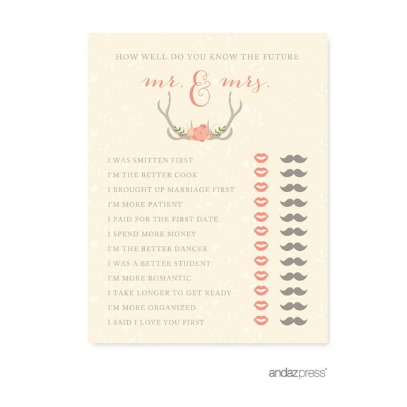 How Well Do You Know The Future Mr./Mrs.?  Woodland Deer Wedding Bridal Shower Game Cards, 20-Pack