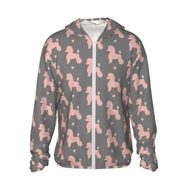 Balery Veste à Capuche Légère à Manches Longues avec Protection Solaire Poodle Dog Pattern UPF 50+ pour Femmes et Hommes avec Poche pour Randonnée en Plein Air-Moyen