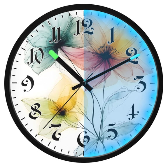 Ryvnso Watercolor Flower-a2 12 Inch Night Light Wall Clock Luminous Silent Battery Operate Clocks