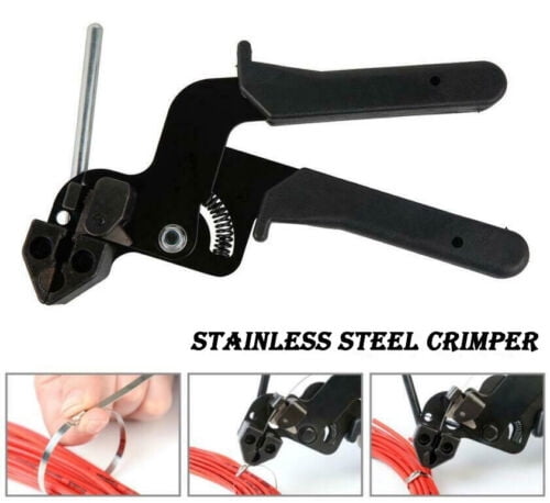 Stainless Steel Crimper Tensioner Cutter Tool Metal Cable Tie Fasten Gun Pliers