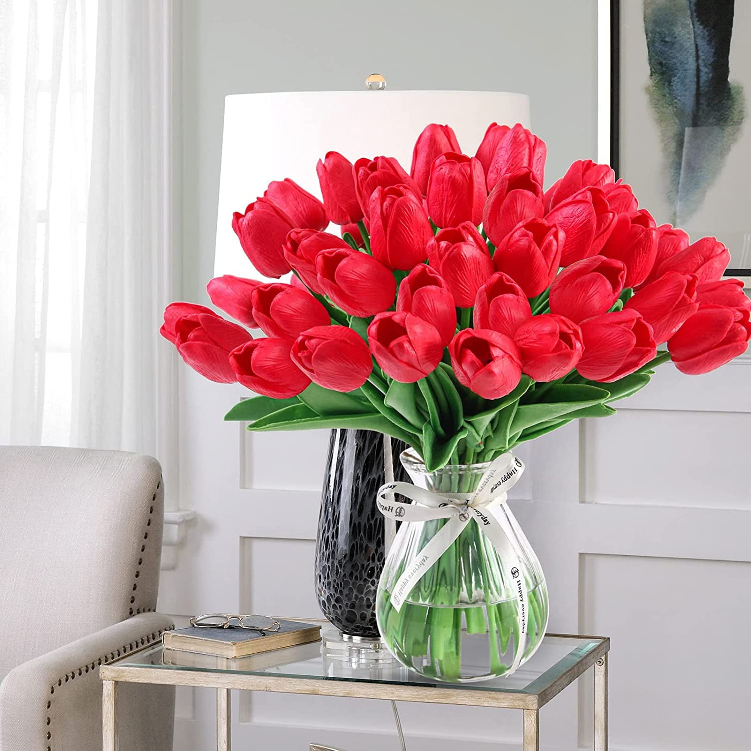20PCS Tulips Artificial Flowers Real Touch Tulips Flowers for Decoration 13.5" Tulips Flowers Bulk Artificial Tulips Flowers for Vase Centerpieces Home Wedding Bouquet