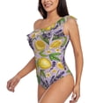 thumbnail image 3 of Picia Lavender Flowers Pattern Women's One Piece Swimsuits,One Shoulder Swimwear Asymmetric ,Ruffle Monokinis Bathing Suits,High Waisted Flattering Bathing Suits-Small, 3 of 8