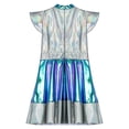 thumbnail image 5 of TiaoBug Girls Halloween Alien Dresses Cap Sleeve High Waist Metallic A-Line Dress Space Dress Up Silver 6, 5 of 7