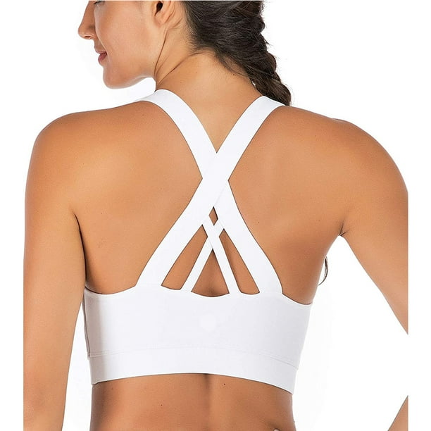 Sports Bra for Women, Criss-Cross Back Padded Strappy Sports Bras Medium  Support Yoga Bra