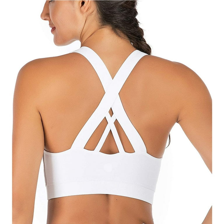 Women's Sports Bra, Crisscross Back Padded Strappy Sports Bra Medium  Support Yoga Bra with Removable Cups