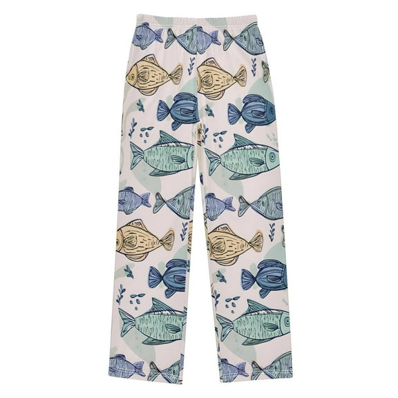joogoo Hand Draw Fishes Pajama Pants Pj Bottoms Sleepwear Lounge L
