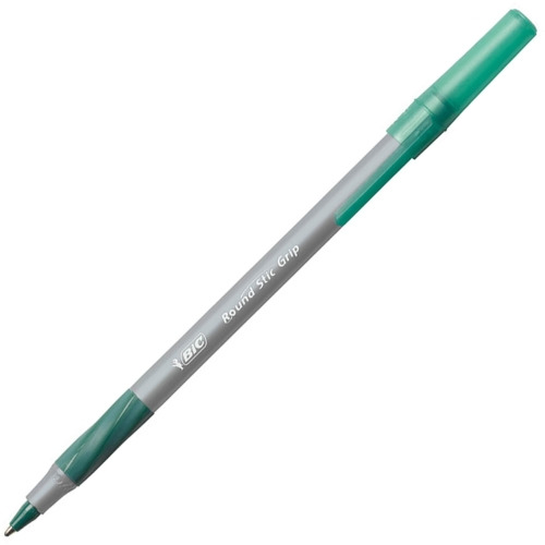 BIC Round Stic Grip Ballpoint Pen Medium Pen Point - Green - Frost Barrel - 12 / Dozen