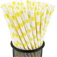 thumbnail image 1 of Disposable Drinking Fruit Paper Straws, Pack 100 Lemon, 1 of 5