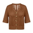 thumbnail image 5 of Sewkxo Women Summer Crochet Puff Short Sleeve Cardigan Lightweight Spring Cropped Button Up Beach Knit Sweater Tops,Coffee L, 5 of 8