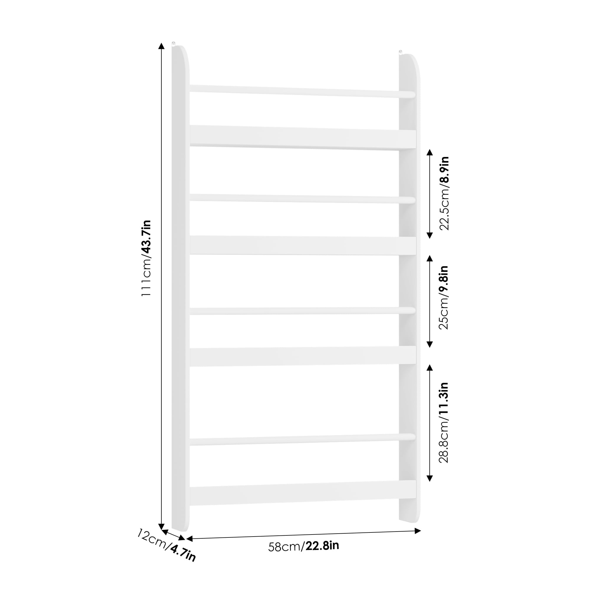 Homfa 4-Tier Wall Bookshelf, 44.5"H Wall-Mounted Kids Bookshelf, Book Storage Rack for Kids Room, White