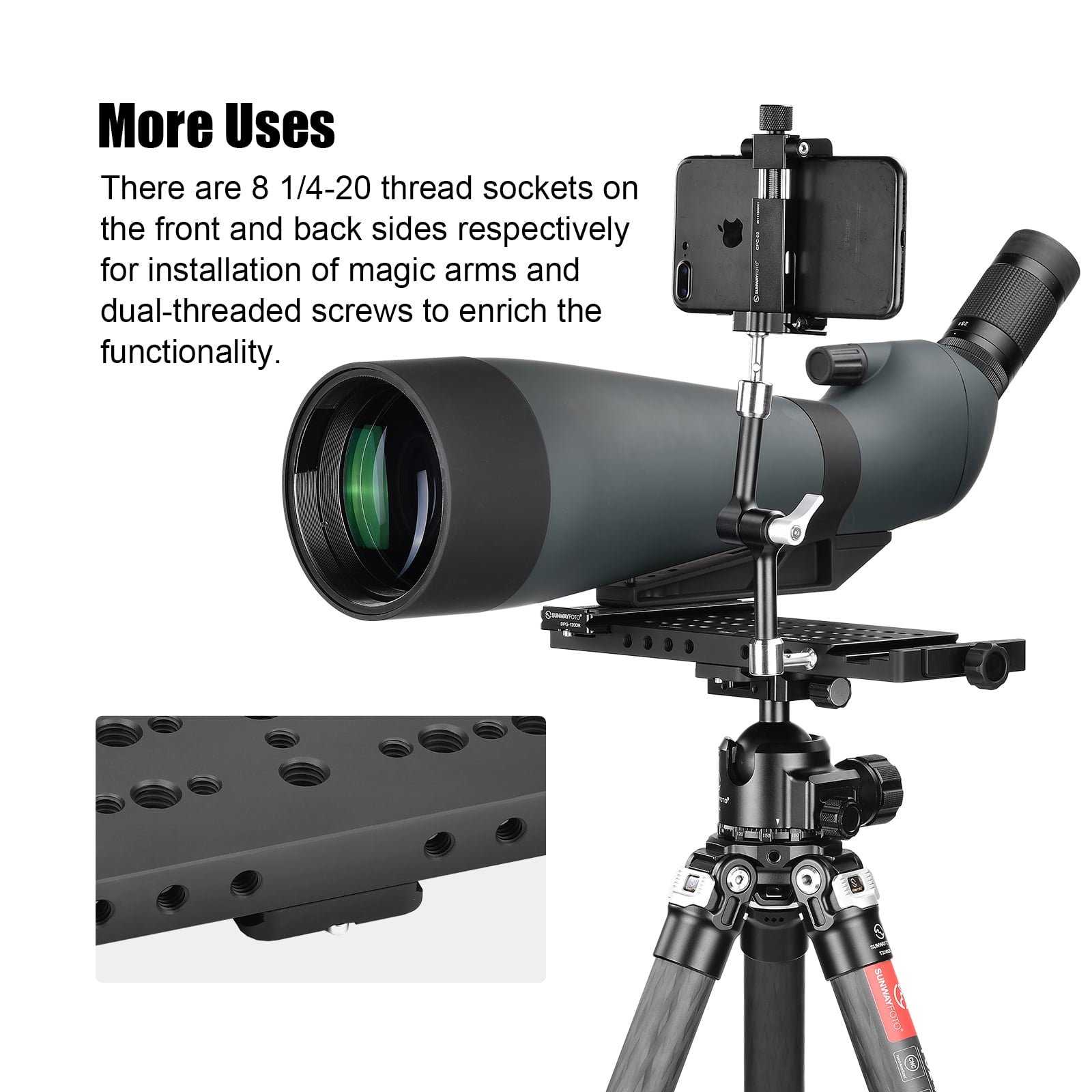SUNWAYFOTO TT-01 Tripod Tactical Table, Tac-Table, Multi-Purpose Mounting Platform, Integrated Arca Rail, 1/4" and 3/8",Hunter Tripod Plate,11.2''x3.6''(285mmx91mm)