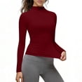 thumbnail image 6 of Stichou Women's Mock Neck Shirt Long Sleeve Slim Fit Spring Fall Tops Thermal Base Layer Soft Lightweight Stretch Undershirts Wine XL, 6 of 6