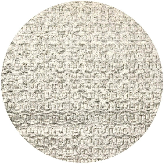 Ahgly Company Indoor Round Mid-Century Modern Antique White Beige Oriental Area Rugs, 5' Round