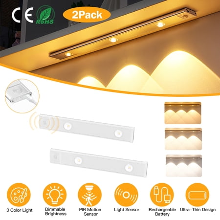 iMounTEK 7.9in Under Cabinet Lights with Motion Sensor, Rechargeable LED Under Cabinet Lighting Wireless Light for Kitchen, Wardrobe, Cupboard, Silver(2Pcs)