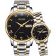 thumbnail image 1 of Par de relojes de cuarzo para parejas de San Valentín, calendario luminoso, ventana de fecha, resistente al agua hasta 3 ATM, reloj de pulsera informal de acero inoxidable para él y para ella, para hombres, mujeres, amantes, bodas, regalos románticos, juego de 2, esfera negra, 1 of 5