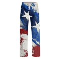 thumbnail image 4 of Women's Comfy Casual Pajama Pants Patriotic Print Drawstring Palazzo Lounge Pants Wide Leg 4th of July, 4 of 6