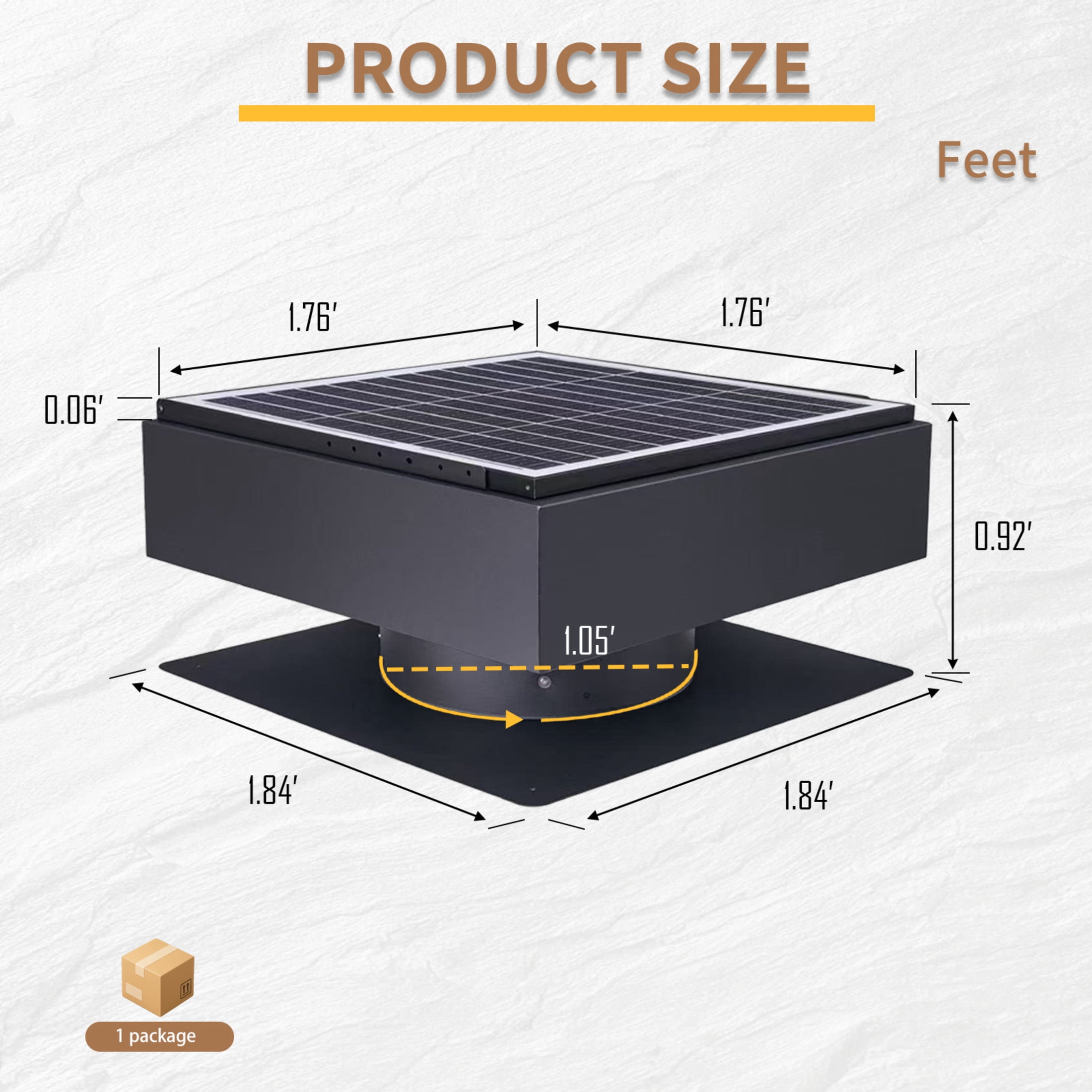 Noble House 12" Solar Roof Vent Fan, 40W Square Dual Power Attic Exhaust Fan with 3-Speed Remote, Black