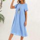 thumbnail image 5 of Vestido de playa informal de verano para mujer, cuello redondo, manga corta, largo medio, corte A - Poliéster, dos bolsillos laterales, cinturón, disponible en tallas S-XXXL, 5 of 8
