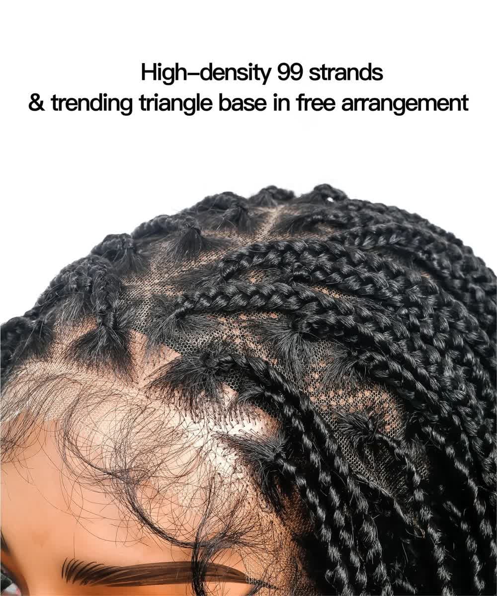 JALIZA Triangle Base Human Hair Boho Curls 36" HD Full Lace Knotless Boho Box Braided Wig Full Density 99 Strands