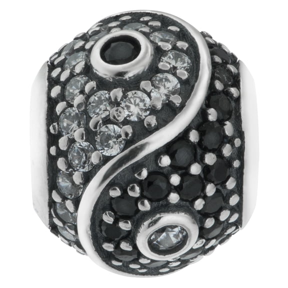 Queenberry 925 Sterling Silver Yin Yang Tai Chi Cubic Zirconia Crystal European Style Bead Charm