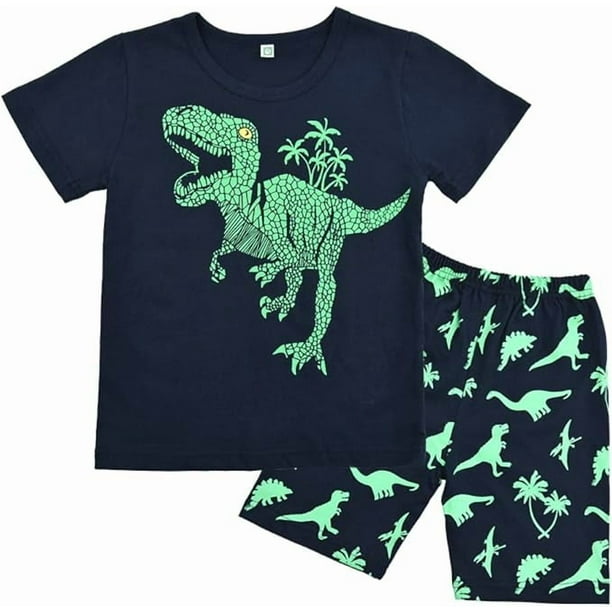 Conjunto de pijama para niño con estampado de dinosaurio, pijama de algodón de manga larga, camisetas y pantalones, ropa de dormir para niño