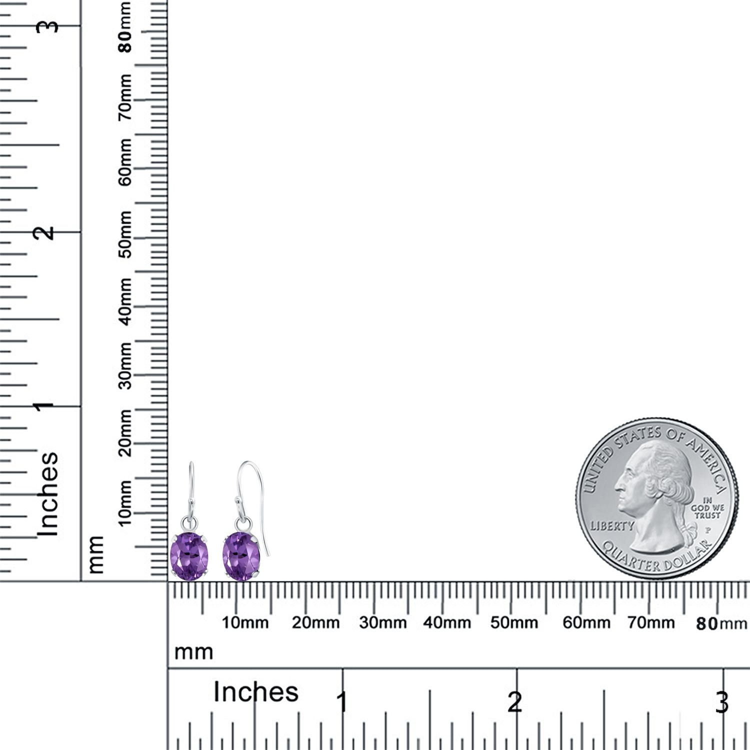 Gem Stone King 1.50 Cttw Purple Amethyst French Wire Dangle Hook Earrings for Women | 925 Sterling Silver | Gemstone February Birthstone | Oval 7X5MM