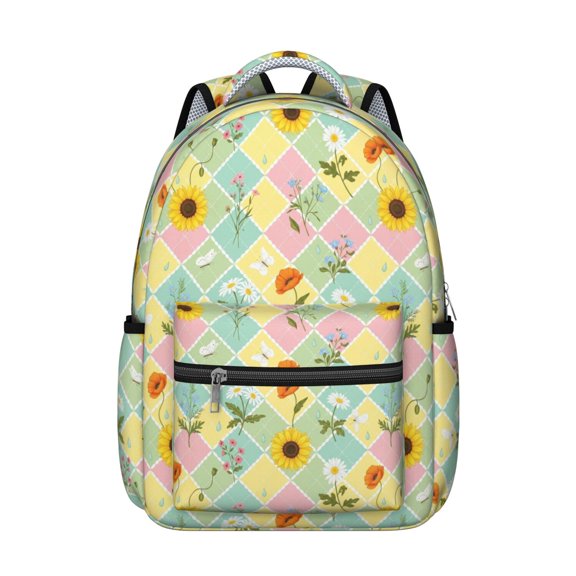 Pioneer Flower Floral Print Pattern Backpack for School, Cute School Bag with Adjustable Shoulder Straps and Padded Back, 15.3"x11"x7.1"