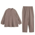 thumbnail image 4 of Chbgutlmr 2 Piece Sets for Women Button up Long Sleeve Shirts Straight Leg Elastic Waisted Pants Loungewear Outfits, 4 of 6