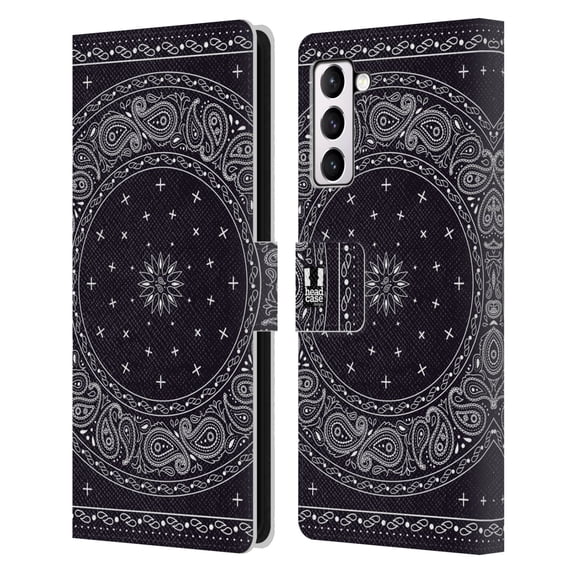 Head Case Designs Classic Paisley Bandana Round Black Leather Book Wallet Case Cover Compatible with Samsung Galaxy S21+ 5G